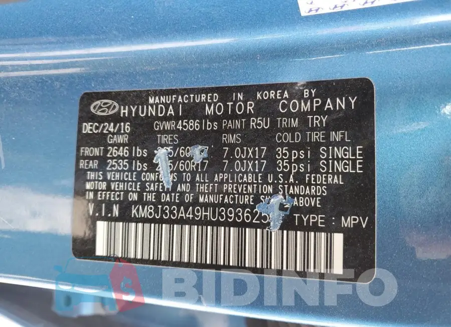 KM8J33A49HU393625 Photo# 13