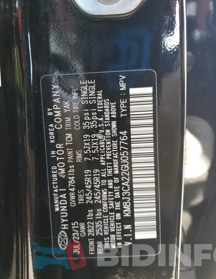 KM8J3CA22GU057764 Photo# 13