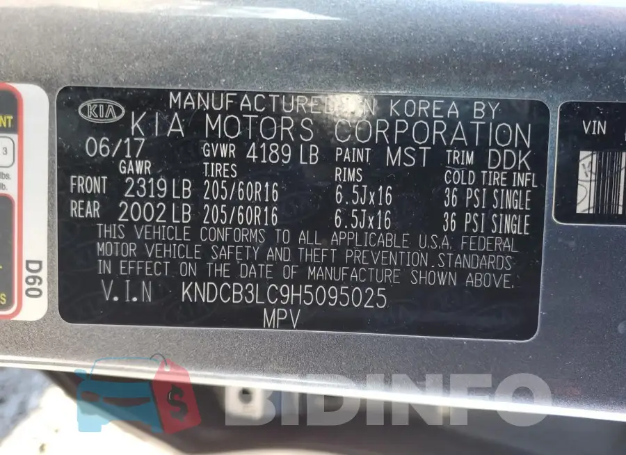 KNDCB3LC9H5095025 Photo# 14