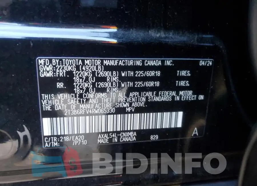 2T3B6RFV4RW065330 Photo# 14