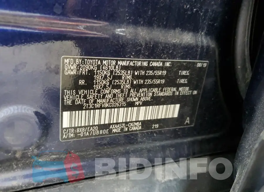 2T3C1RFV8KC026315 Photo# 13