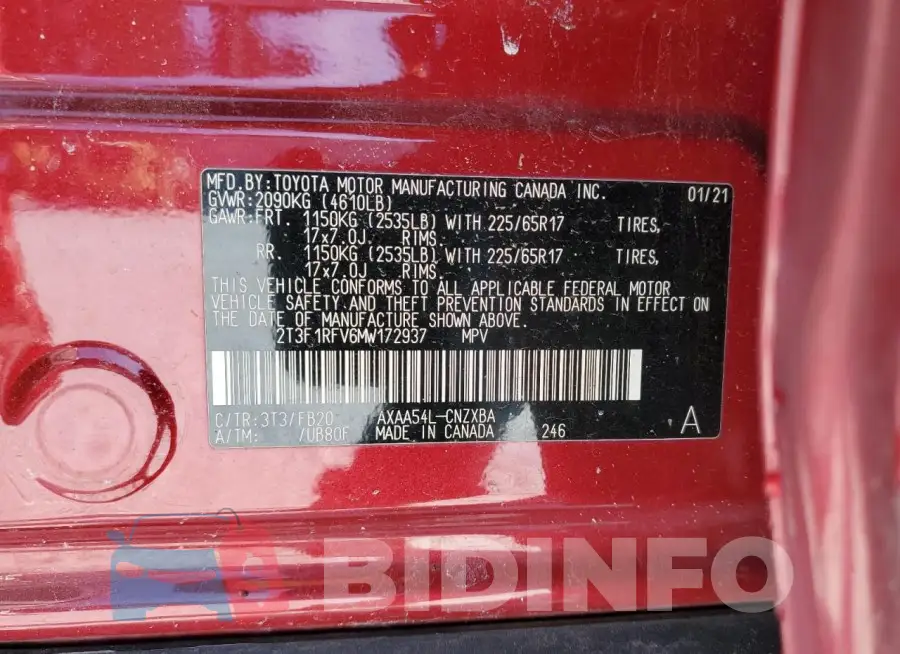 2T3F1RFV6MW172937 Photo# 14