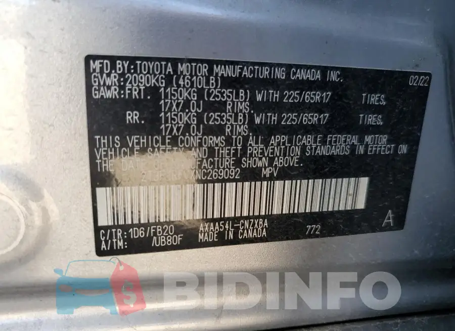 2T3F1RFVXNC269092 Photo# 14