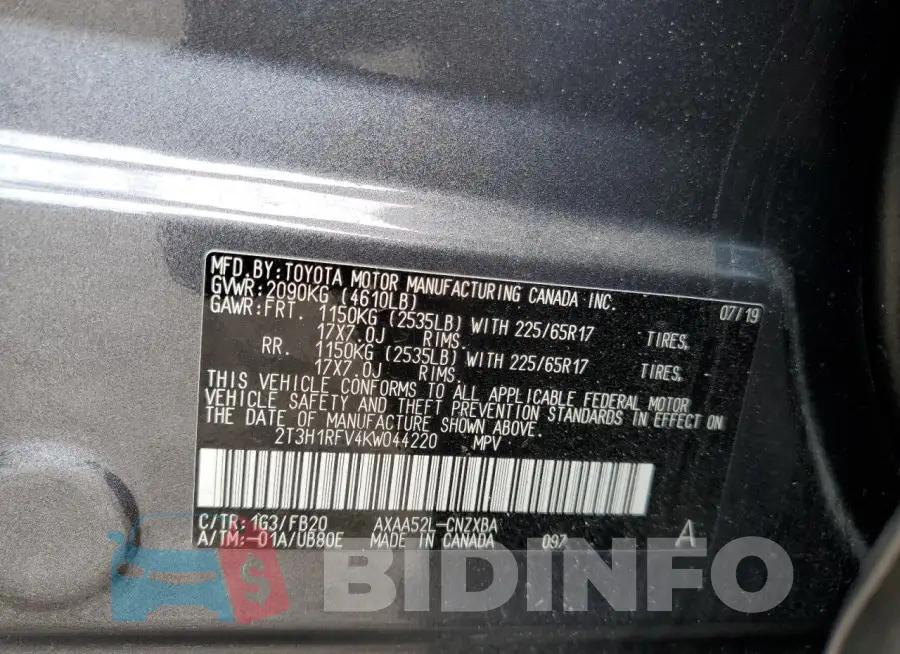 2T3H1RFV4KW044220 Photo# 13