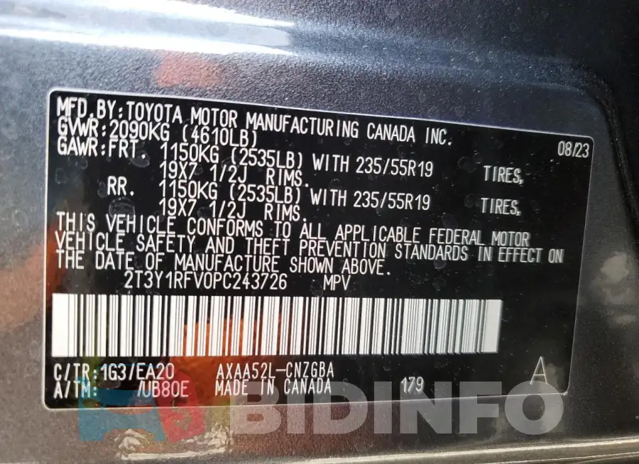 2T3Y1RFV0PC243726 Photo# 13