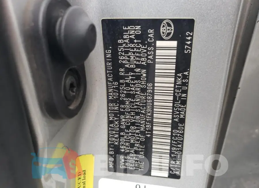 4T1BF1FK9HU687906 Photo# 12