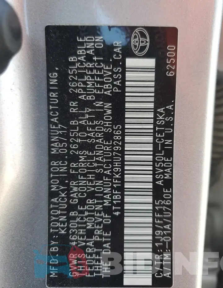 4T1BF1FK9HU792865 Photo# 12