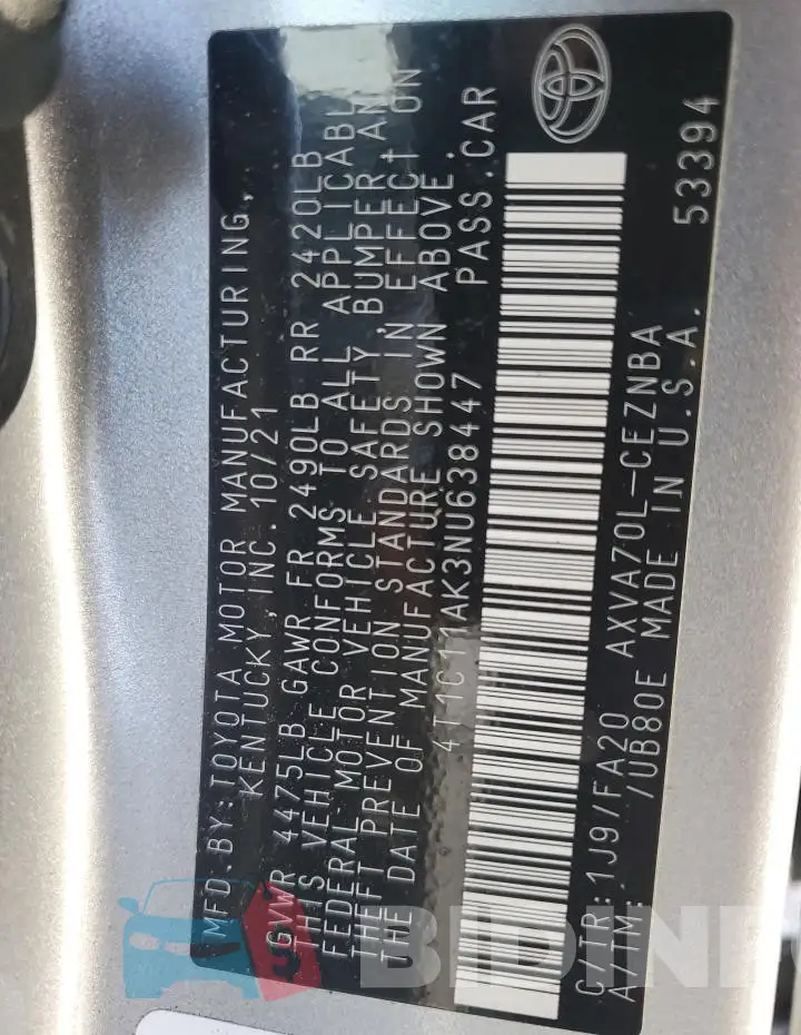 4T1C11AK3NU638447 Photo# 12
