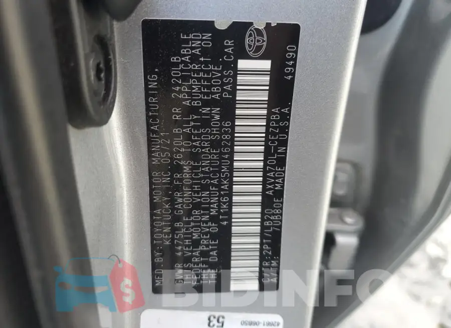 4T1K61AK5MU462836 Photo# 12