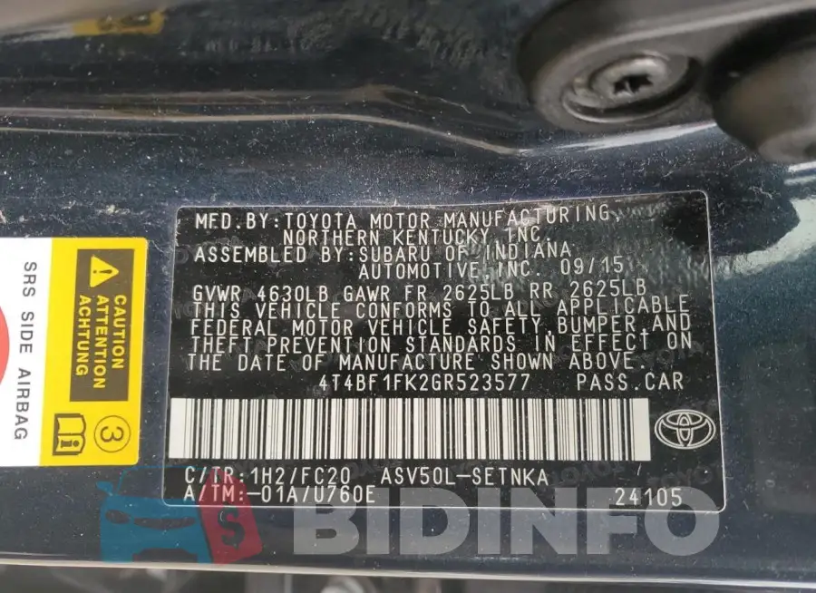 4T4BF1FK2GR523577 Photo# 12