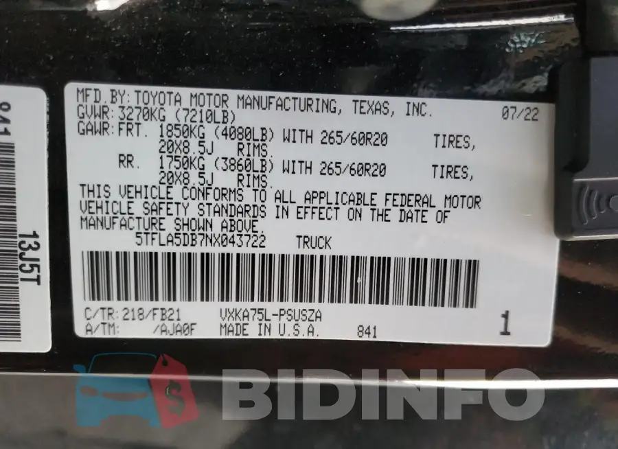 5TFLA5DB7NX043722 Photo# 12