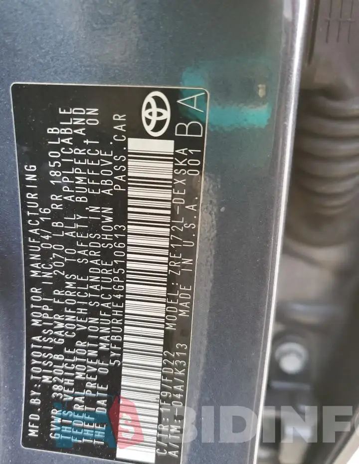 5YFBURHE4GP510613 Photo# 12