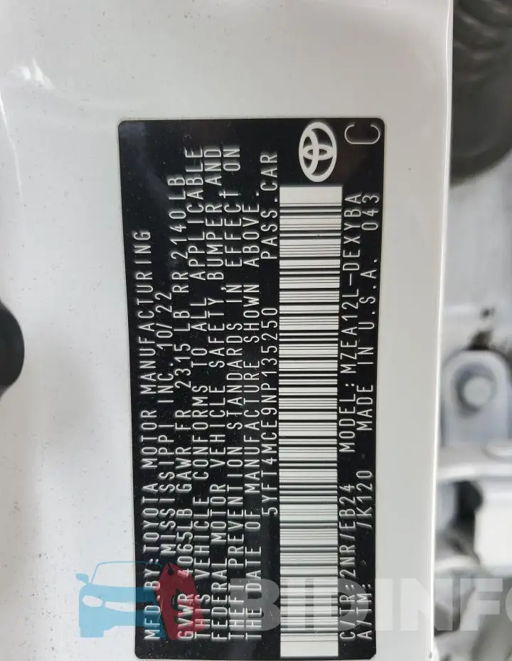 5YFT4MCE9NP135250 Photo# 12