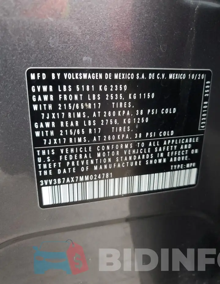 3VV3B7AX7MM024781 Photo# 14