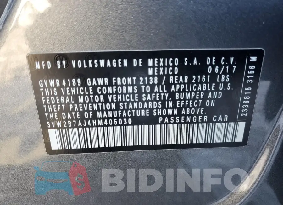 3VW2B7AJ4HM405030 Photo# 12