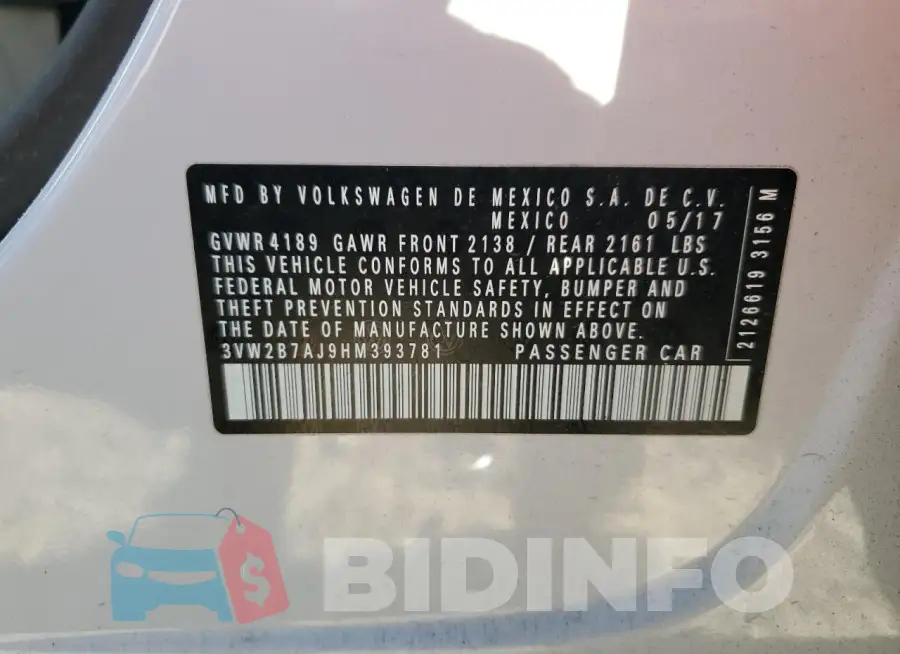 3VW2B7AJ9HM393781 Photo# 12