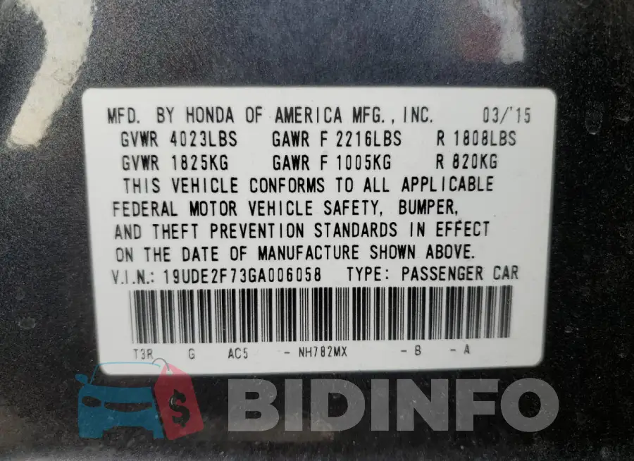 19UDE2F73GA006058 Photo# 12