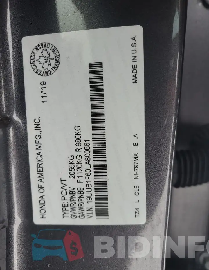 19UUB1F60LA800861 Photo# 12