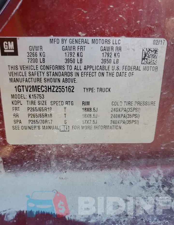 1GTV2MEC3HZ255162 Photo# 12
