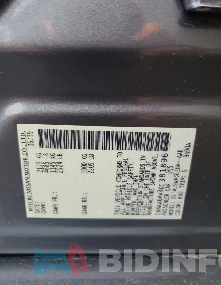 1N4AA6AV3KC381896 Photo# 12