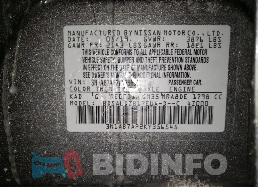3N1AB7AP2KY356545 Photo# 12