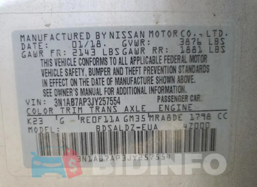 3N1AB7AP3JY257554 Photo# 13