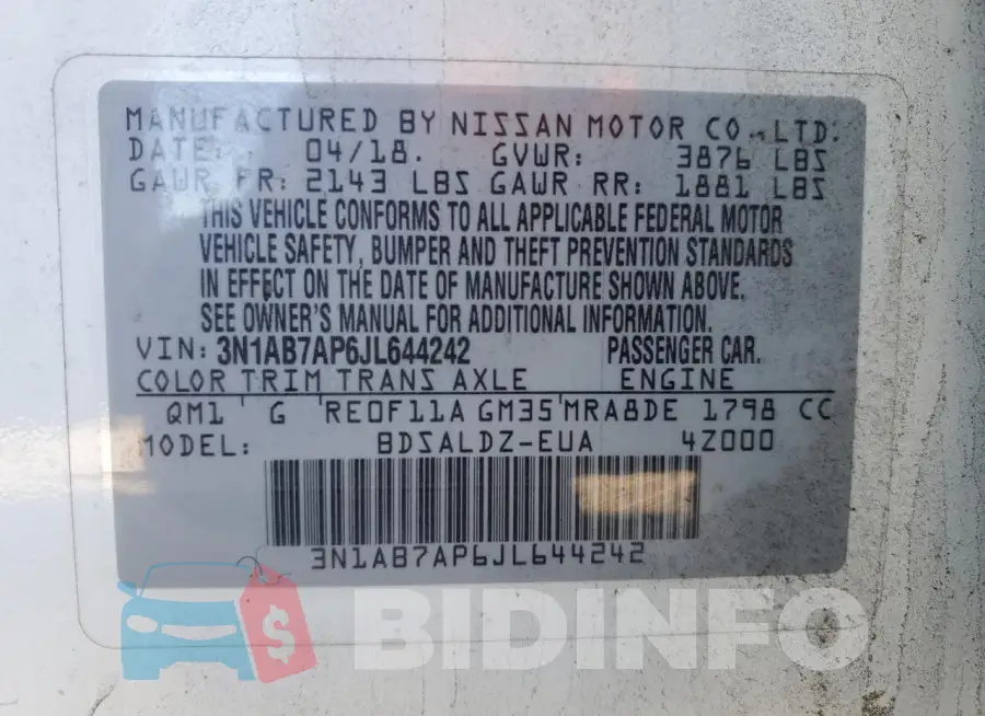 3N1AB7AP6JL644242 Photo# 12