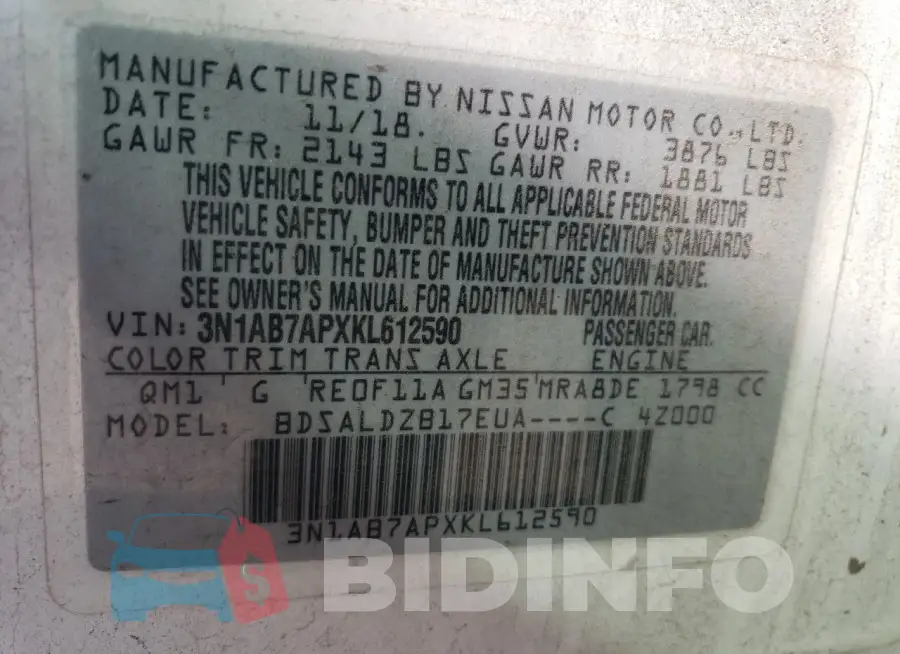 3N1AB7APXKL612590 Photo# 12