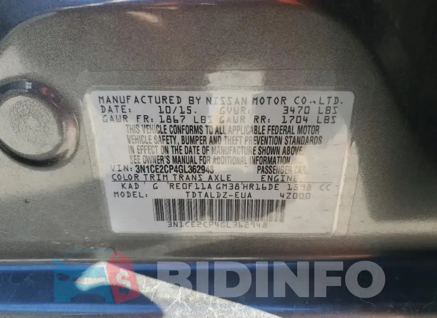 3N1CE2CP4GL362948 Photo# 12