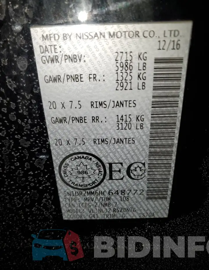 5N1DR2MM6HC648772 Photo# 13