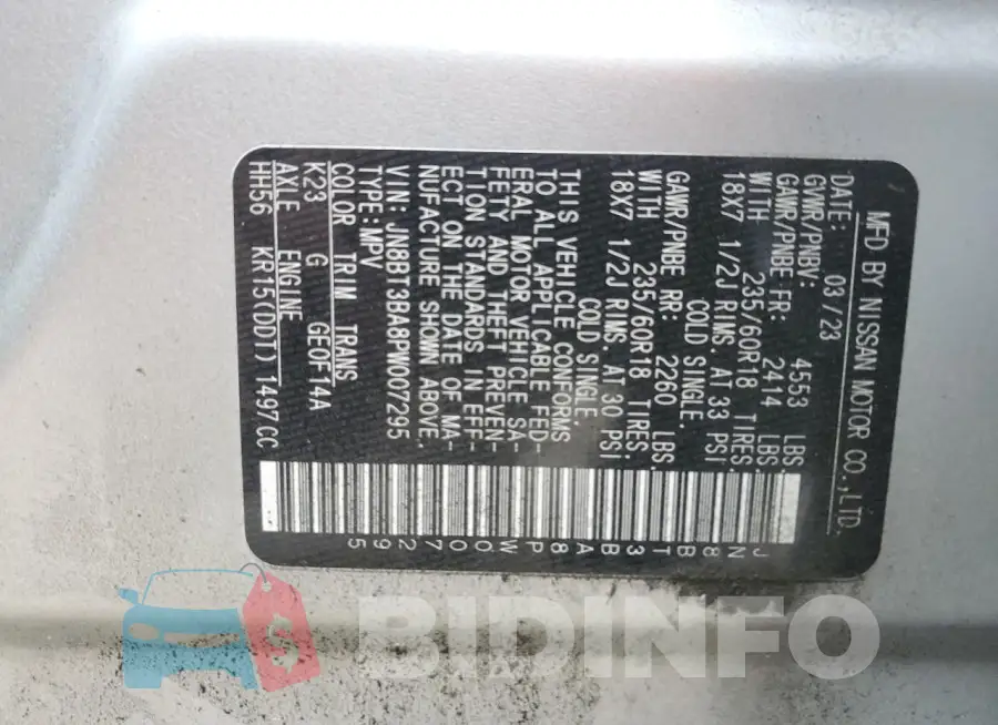 JN8BT3BA8PW007295 Photo# 13