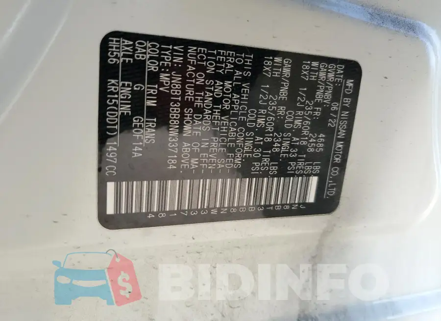 JN8BT3BB8NW337184 Photo# 14
