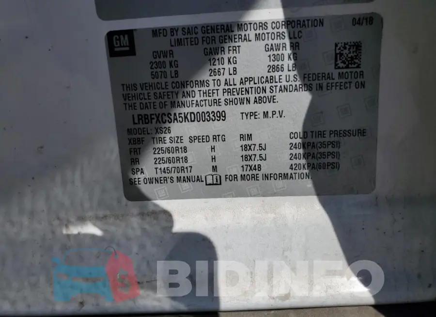 LRBFXCSA5KD003399 Photo# 13