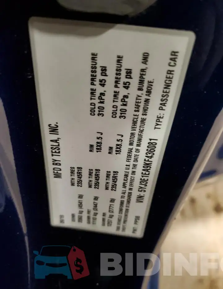 5YJ3E1EA9KF436081 Photo# 12