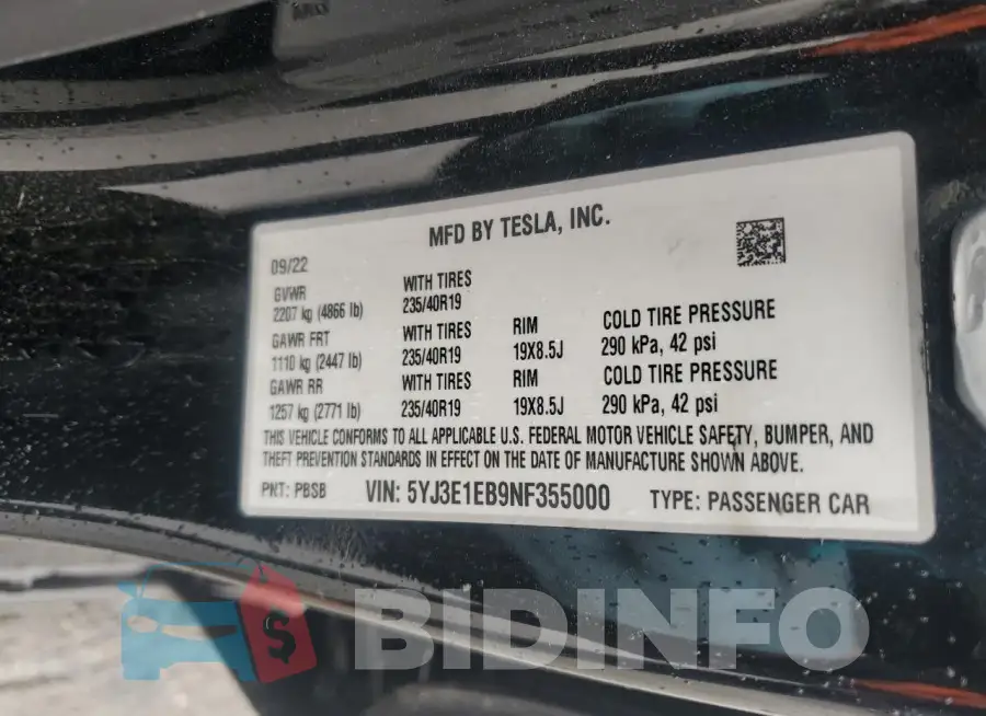 5YJ3E1EB9NF355000 Photo# 12