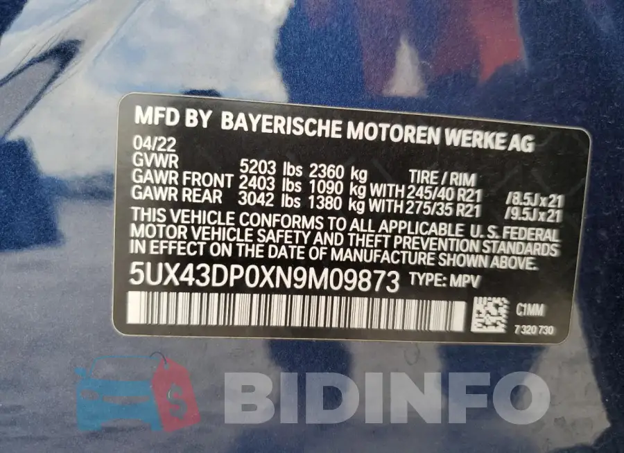 5UX43DP0XN9M09873 Photo# 14