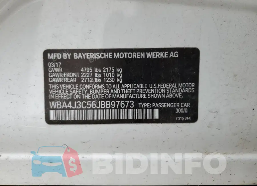 WBA4J3C56JBB97673 Photo# 12
