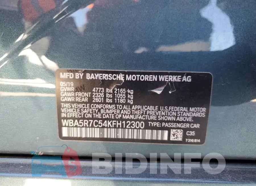 WBA5R7C54KFH12300 Photo# 13