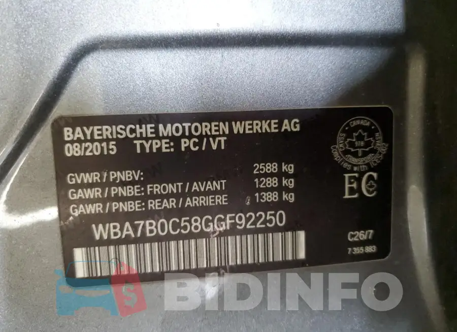 WBA7B0C58GGF92250 Photo# 13