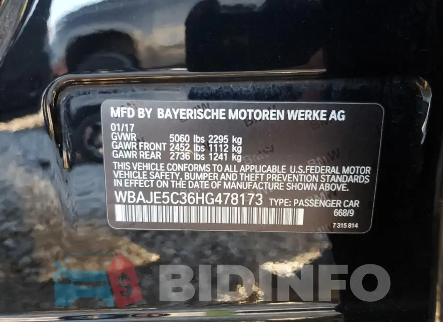 WBAJE5C36HG478173 Photo# 12