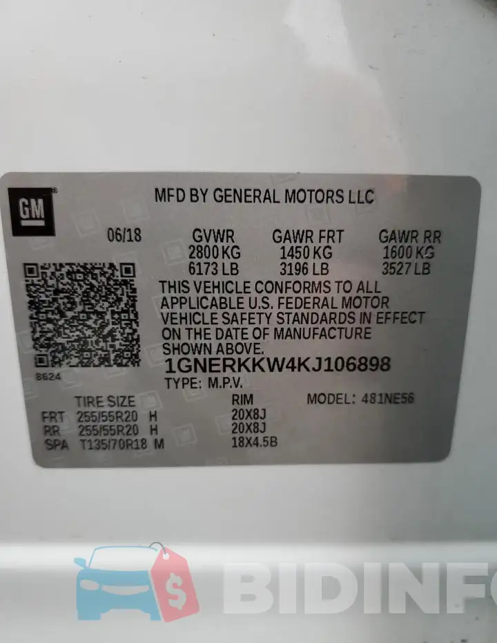 1GNERKKW4KJ106898 Photo# 13