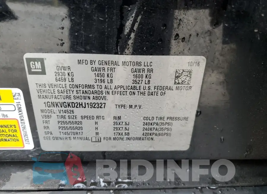 1GNKVGKD2HJ192327 Photo# 13