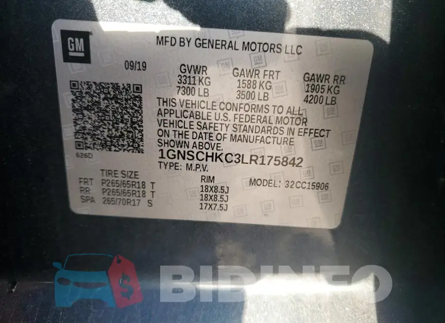 1GNSCHKC3LR175842 Photo# 13