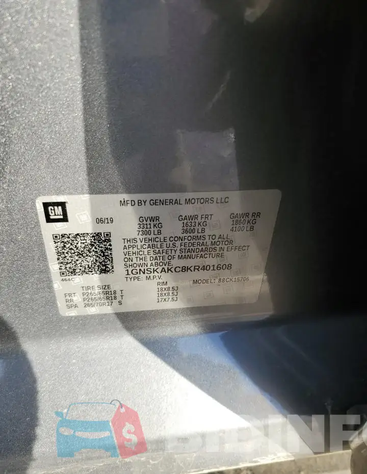 1GNSKAKC8KR401608 Photo# 14