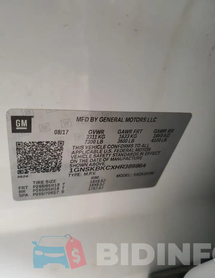 1GNSKBKCXHR389864 Photo# 13
