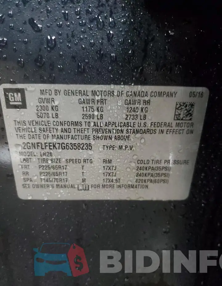 2GNFLFEK7G6358235 Photo# 13