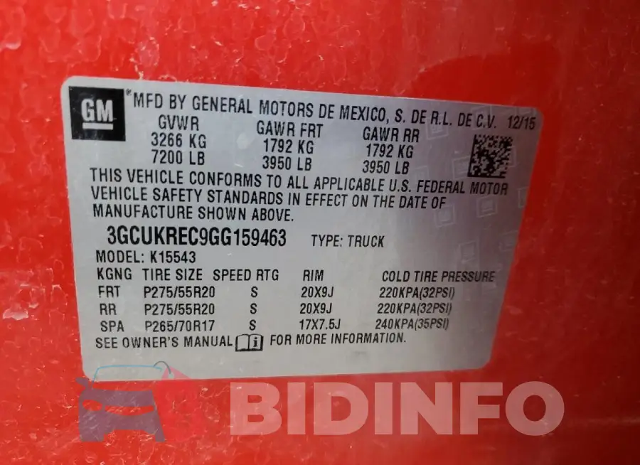 3GCUKREC9GG159463 Photo# 12