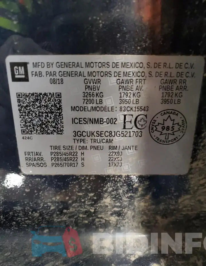 3GCUKSEC8JG521703 Photo# 12