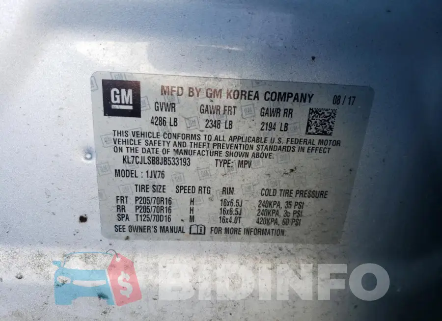 KL7CJLSB8JB533193 Photo# 13