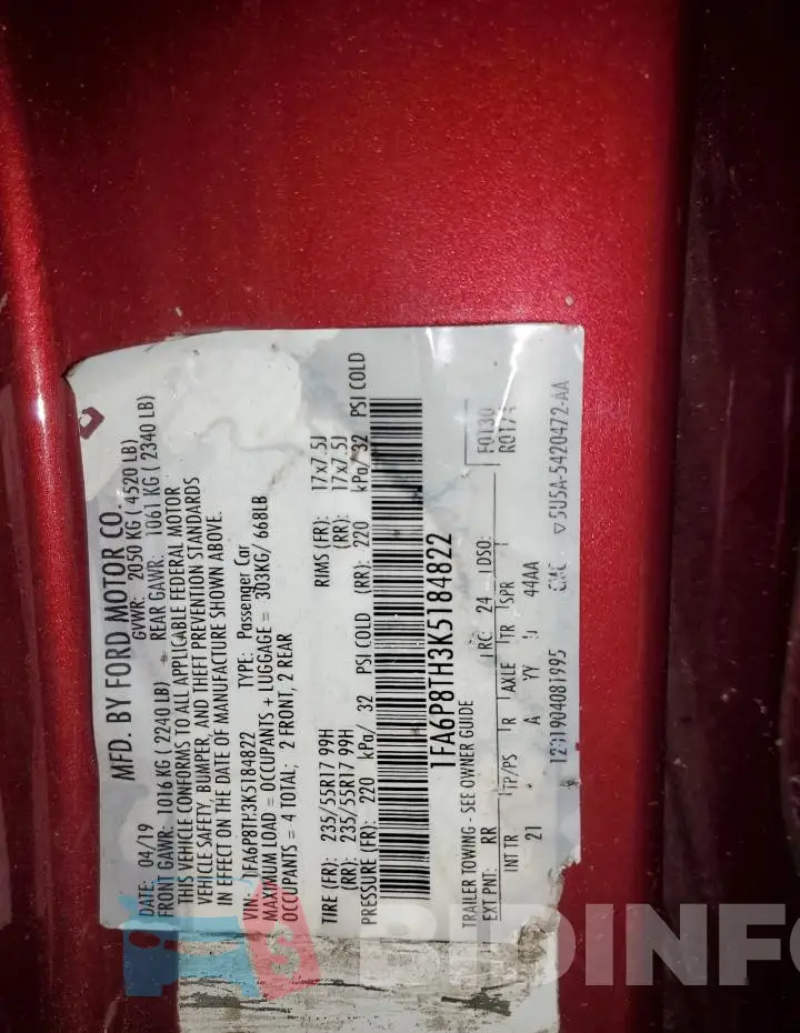 1FA6P8TH3K5184822 Photo# 12
